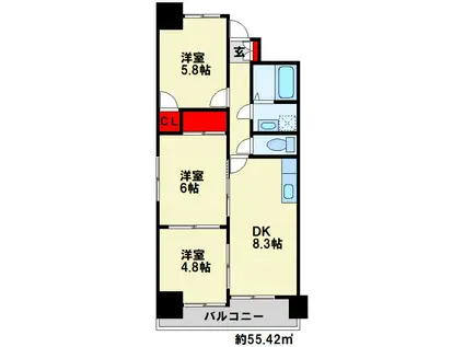 ベルヒルズ則松(3DK/5階)の間取り写真