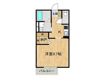 パークサイド(1K/1階)の間取り写真