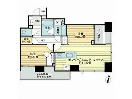 シティタワー上野池之端(2LDK/7階)の間取り写真
