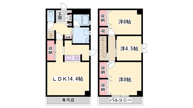 ルミエール龍野A(3LDK/1階)の間取り写真