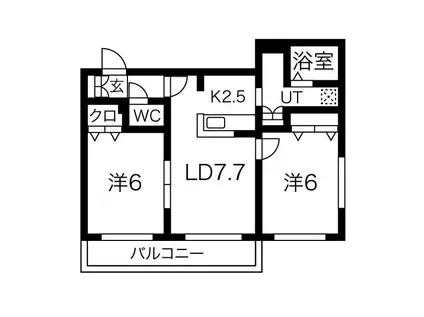 地下鉄東西線 南郷１８丁目駅 徒歩6分 4階建 築4年(2LDK/2階)の間取り写真