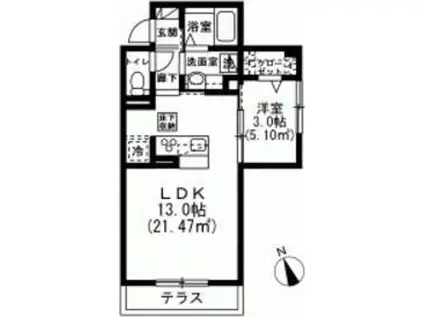 ソレイユ調布(1LDK/1階)の間取り写真