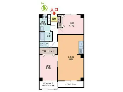 ラフォーレ北野(2LDK/6階)の間取り写真