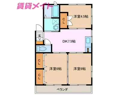 パークハイツ桜島(3DK/1階)の間取り写真