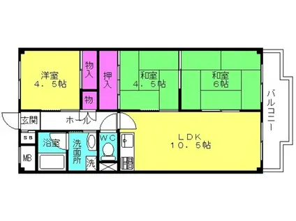 フォレスト壱番館(3LDK/2階)の間取り写真