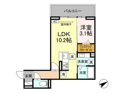 RUE加納本町(1LDK/2階)の間取り写真