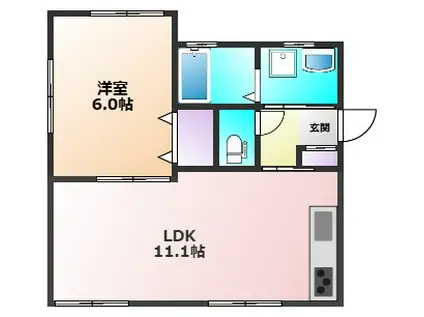 美住町1丁目1LDK(1LDK/1階)の間取り写真