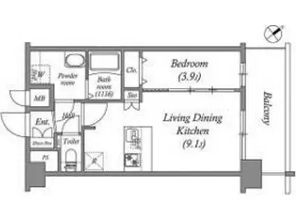 アドバンス大阪クラージュ(1LDK/9階)の間取り写真