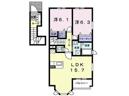 ＪＲ徳島線 川田駅 徒歩59分 2階建 築21年(2LDK/2階)の間取り写真