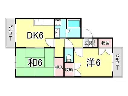 ルシェール多聞(2DK/2階)の間取り写真