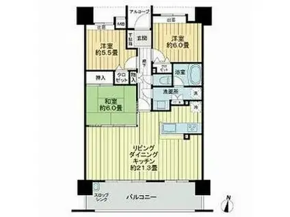 ザ・ライオンズ百道(3LDK/11階)の間取り写真