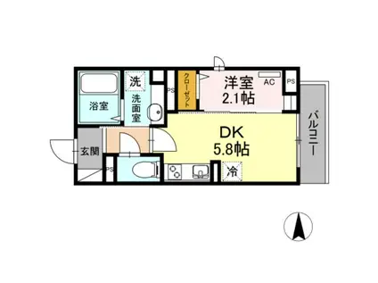 メゾン二長町(1DK/2階)の間取り写真