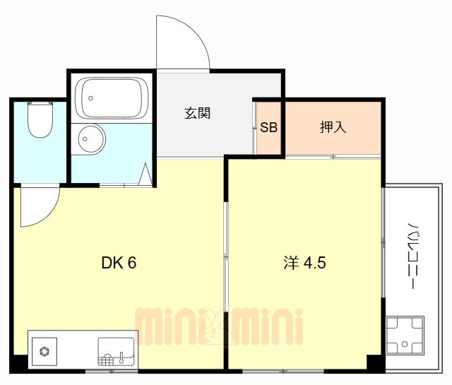 メゾン熊内橋(1DK/4階)の間取り写真