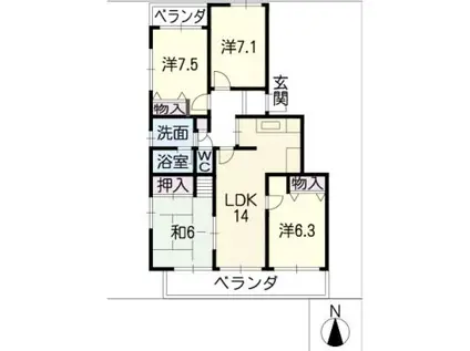 パークサイド庄南 南館(4LDK/3階)の間取り写真