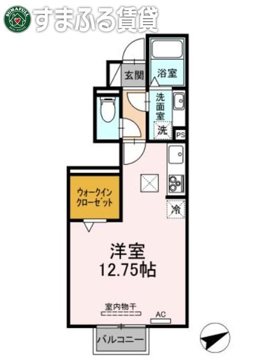 ラフィネ藤川(ワンルーム/1階)の間取り写真