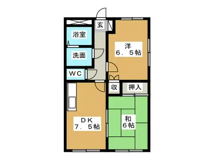 サンライズウエスト(2DK/1階)の間取り写真