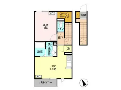 アップルベリー(1LDK/2階)の間取り写真