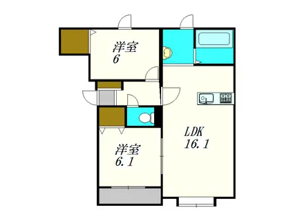 モンターナ藤元I(2LDK/1階)の間取り写真