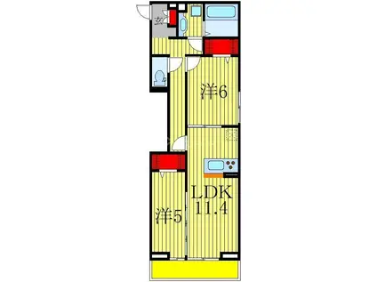 NOBLE FERRO B棟(2LDK/3階)の間取り写真