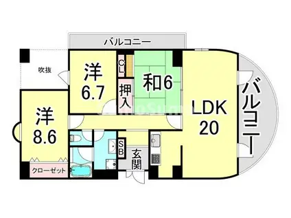 ベルコート芦屋(3LDK/2階)の間取り写真