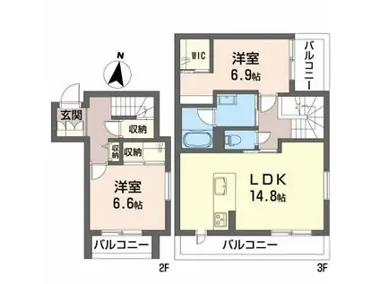 シャーメゾン谷山駅前(2LDK/2階)の間取り写真