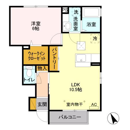 ロイヤル ソレールB(1LDK/1階)の間取り写真