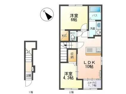 三木市緑が丘町本町一丁目アパート(2LDK/2階)の間取り写真