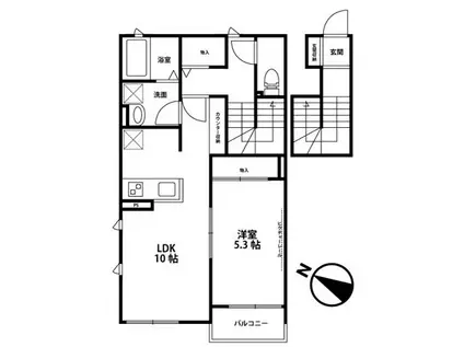 プリムヴェール(1LDK/2階)の間取り写真