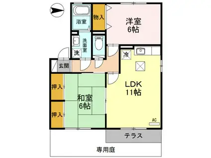 ウエストグリーン A(2LDK/1階)の間取り写真