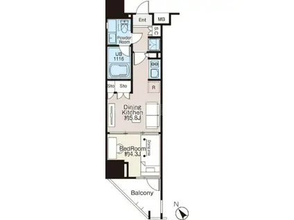 ベルファース大森サウス(1DK/8階)の間取り写真