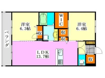 ベイサージュ東船橋(2LDK/1階)の間取り写真