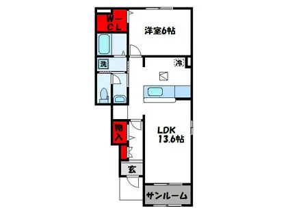 サンフラワー宗像(1LDK/1階)の間取り写真