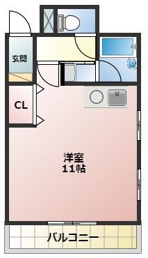 メゾンリバーサイド(ワンルーム/2階)の間取り写真