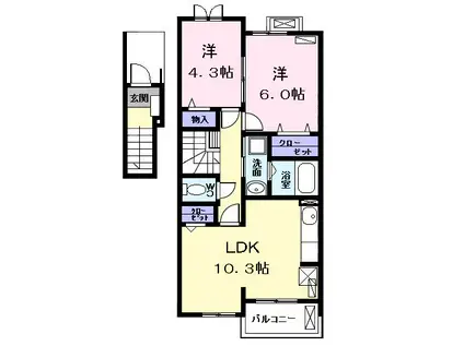 サフラン(2LDK/2階)の間取り写真