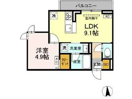 D-ROOM寺町(1LDK/3階)の間取り写真