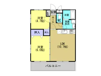 グランディール北宮(2LDK/2階)の間取り写真