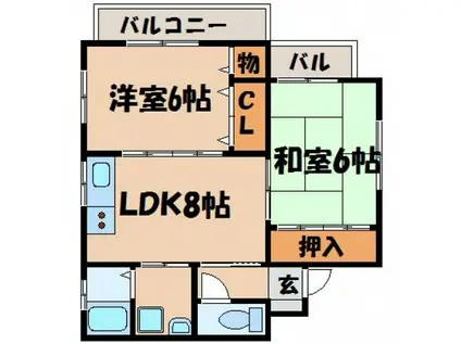 コーポハタナカ(2LDK/3階)の間取り写真