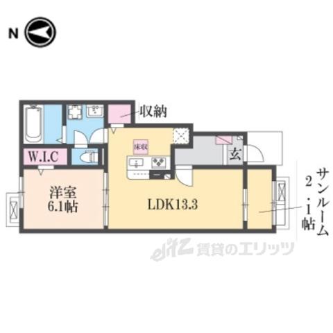 セレノ生駒Ⅱ(1LDK/1階)の間取り写真