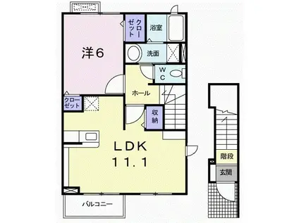 グランディールA(1LDK/2階)の間取り写真