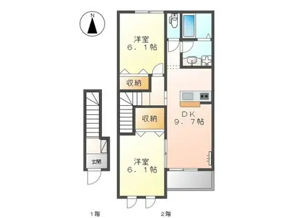 カネイコート日開野II(2DK/2階)の間取り写真
