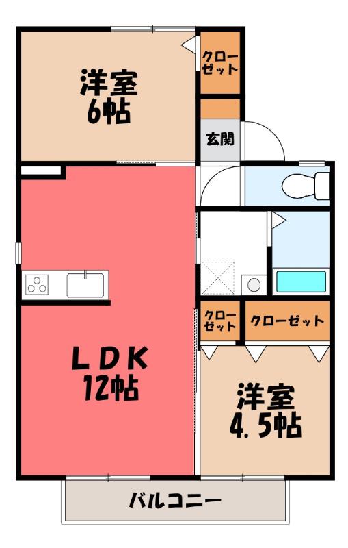 メゾンタムラA(2LDK/1階)の間取り写真