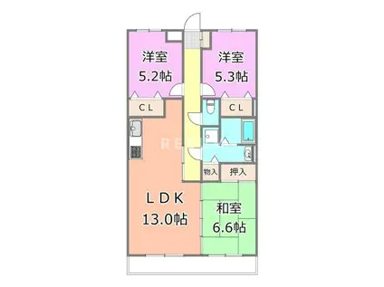 フィールドハウス青葉伍番館(3LDK/3階)の間取り写真