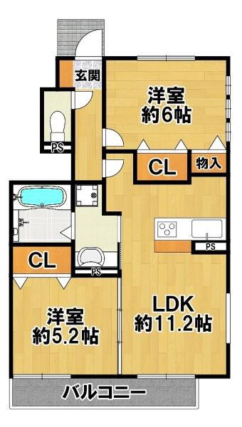 ボヌールメゾン(2LDK/1階)の間取り写真