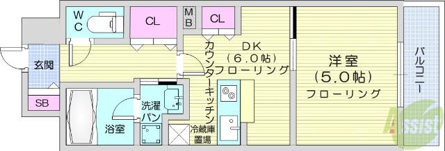 LASANTE榴岡公園(1DK/2階)の間取り写真