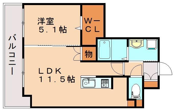 エストレイラ飯塚(1LDK/5階)の間取り写真