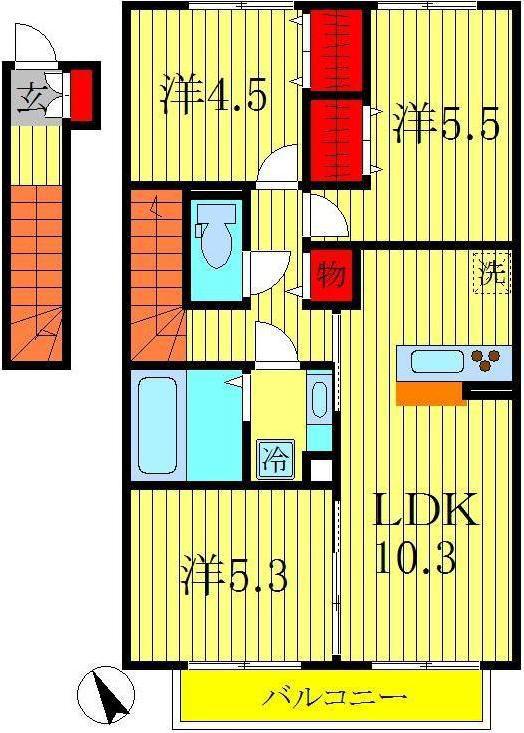 フォリウム-A(3LDK/2階)の間取り写真