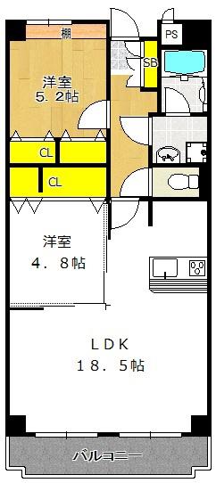 インプルーブ天満橋(2LDK/7階)の間取り写真
