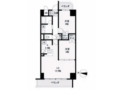 ランドハウス グランドウエスト(2LDK/3階)の間取り写真
