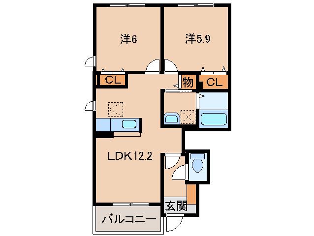 ミッテ・ドルフ西国分III(2LDK/1階)の間取り写真
