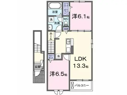 リッシュヴェルテュ(2LDK/2階)の間取り写真